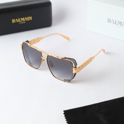 Balmain 155 Gold Black Shaded Luxury Unisex Sunglasses