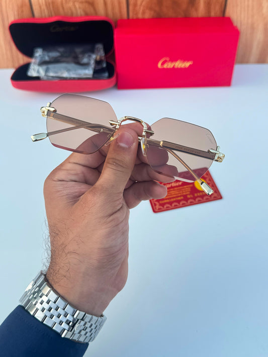 Cartier 2503 Gold Peach Luxury Unisex Sunglasses