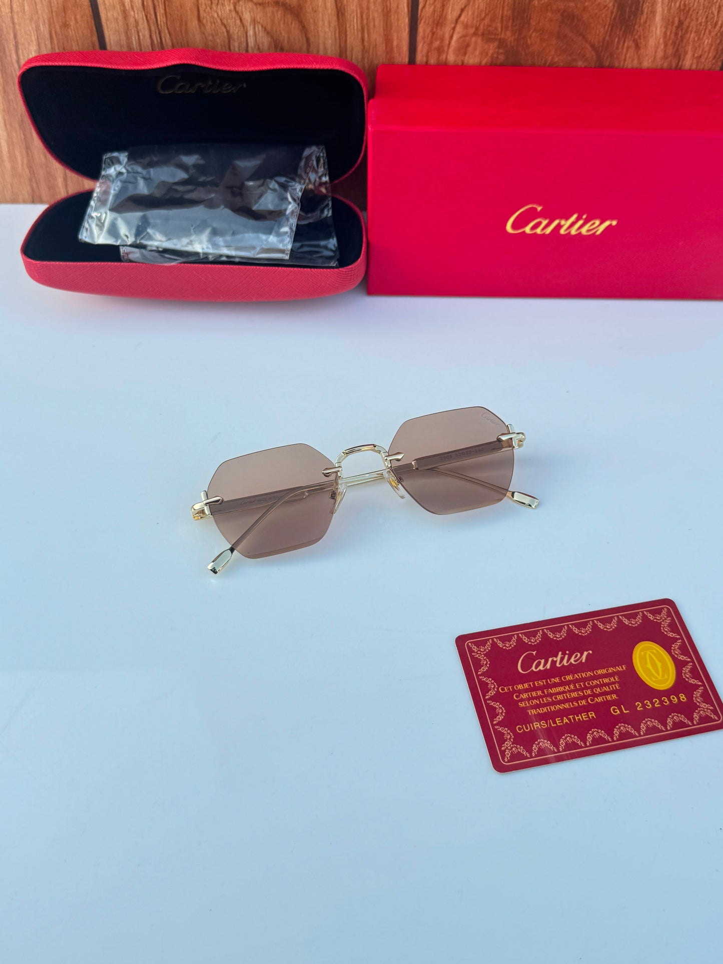 Cartier 2503 Gold Peach Luxury Unisex Sunglasses